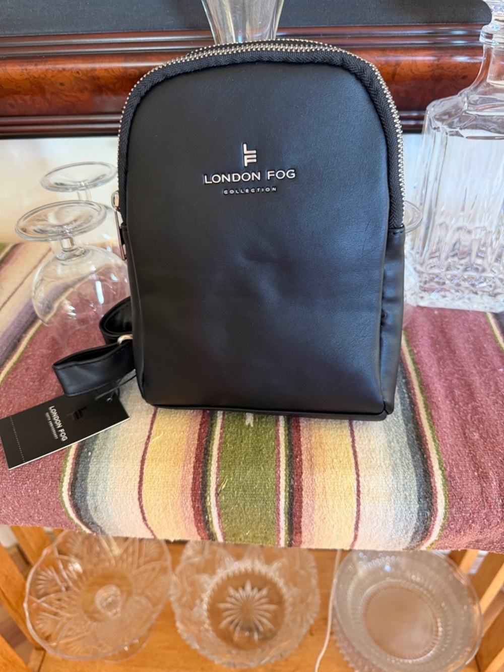 London Fog Black Mini Crossbody Belt Bag